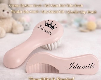Juego de cepillo y peine personalizados para bebé, de suave pelo de cabra, de madera, regalo para recién nacidos.