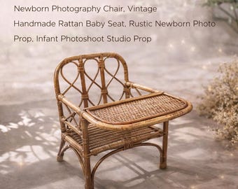 Silla de comedor de ratán hecha a mano para bebé, asiento para fotografía de recién nacidos, sesión de fotos rústica vintage