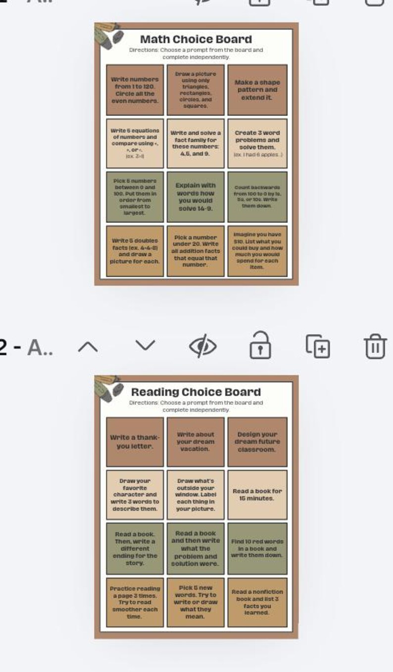Choice Board Digital- Math & Reading - Etsy