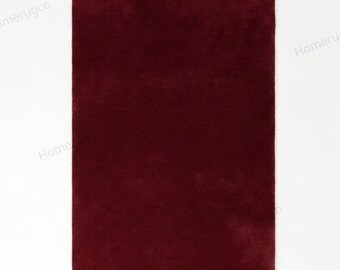 Alfombra de lana de Nueva Zelanda, color burdeos macizo hecha a mano, alfombra de pelo largo y color rojo oscuro para sala de estar, alfombra minimalista para dormitorio, alfombra de pelo largo personalizada.