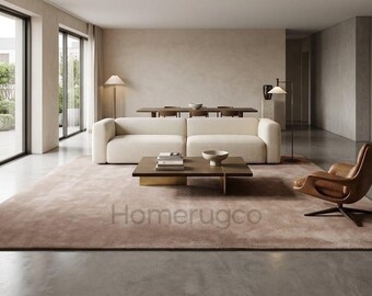 7x10ft.Handmade Tufted Area Rug, Minimalist Plush Neutral Carpet, Modern Beige Living Room Rug, Cozy Bedroom Decor, Custom Size Rug.