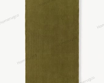 Alfombra de 1,8 x 3 m (6 x 10 pies) hecha a mano, color verde oliva, alfombra de felpa verde musgo, alfombra minimalista moderna para sala de estar o dormitorio.