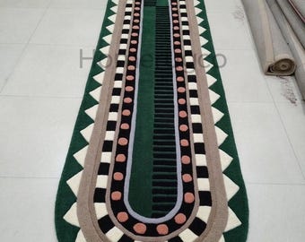 Alfombra de pasillo abstracta tejida a mano / Alfombra geométrica moderna para pasillo 3 x 14 pies