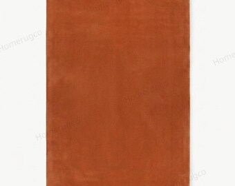 Alfombra tejida a mano, alfombra de felpa naranja quemada, alfombra moderna minimalista de color terracota liso, decoración de dormitorio boho