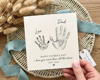 Gepersonaliseerde handafdrukkaart Vaderdag Aangepaste aandenken vader en kind Happy Fathers Day cadeau van kinderen zoon dochter aangepaste naam