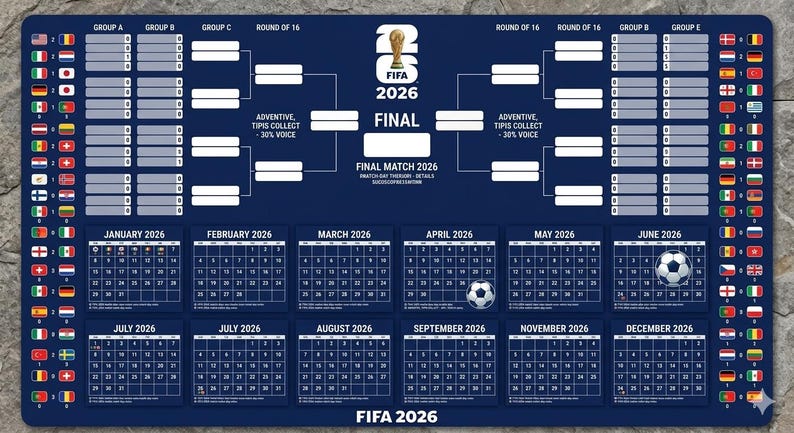 2026 World Cup Schedule Wall Chart | Printable Bracket, Soccer Fixtures ...