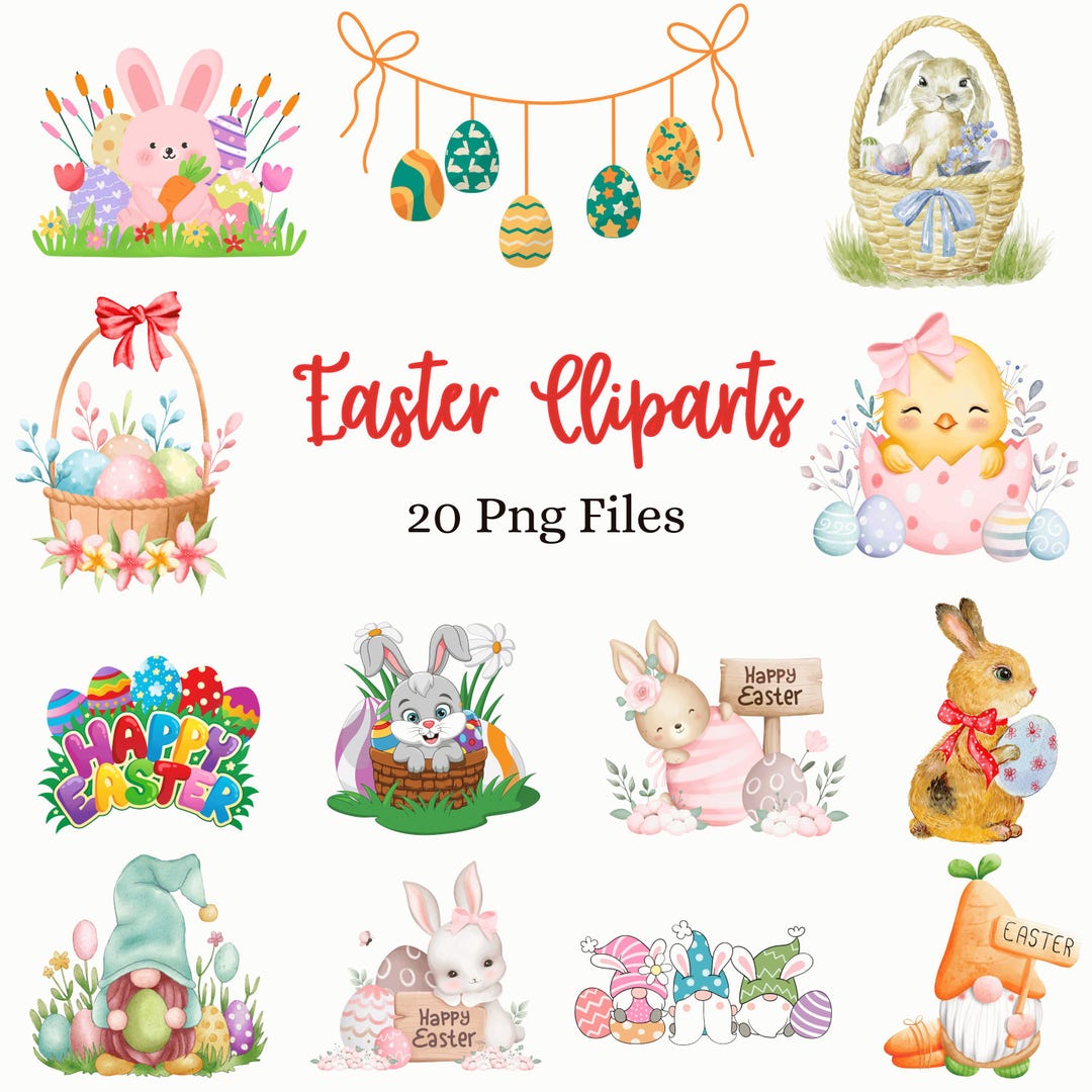 Pastel Easter Clipart - Watercolor Bunnies & Eggs - Spring Floral PNG ...