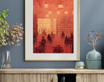 Cozy Library Cafe Print | Book Lover Reading Nook Decor (Digital Download)