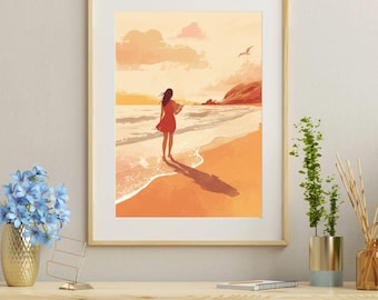 Golden Hour Beach Print | Dreamy Coastal Sunset Wall Art (Digital Download)