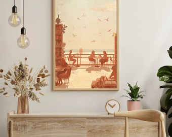 Cozy Library Café Wall Art | Book Lover Reading Nook Decor (Digital Download)