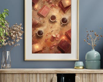 Cozy Books and Coffee Print | Vintage Literary Reading Nook Decor (Digital Download)
