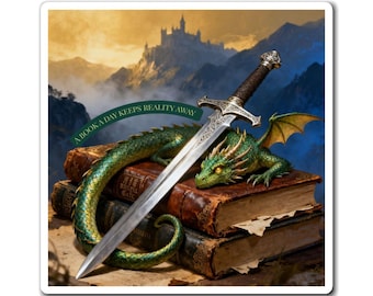 Fantasy Dragon Book Magnet , A Book a Day Keeps Reality Away
