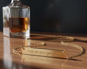 Inspirational Female Character Quote Horizontal Bar Necklace, Engraved Pendant | Literary Jewelry