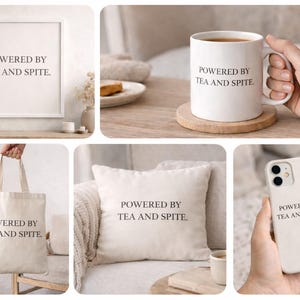 Powered By Tea And Spite | 面白いイギリスの名言プリント | イギリスの皮肉なウォールアート