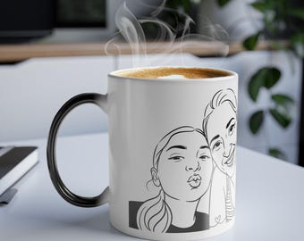 Custom Magic Mug with Photo Illustration Personalized Gift for Mom Color Changing Heat Sensitive Mug (11oz)