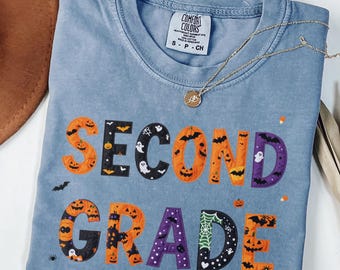 Customized Second Grade Teacher Shirt, Halloween Teacher Shirt, Comfort Colors Teacher Tee, Back to School Teacher Gift