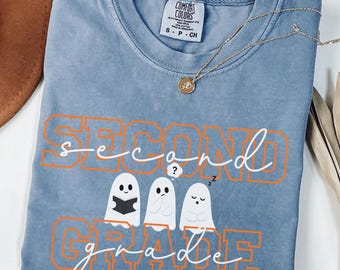 Customized Second Grade Teacher Shirt, Halloween Teacher Shirt, Comfort Colors Teacher Tee, Back to School Teacher Gift