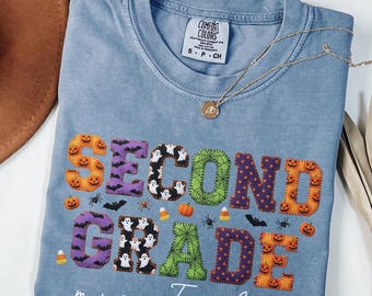 Customized Second Grade Teacher Shirt, Halloween Teacher Shirt, Comfort Colors Teacher Tee, Back to School Teacher Gift
