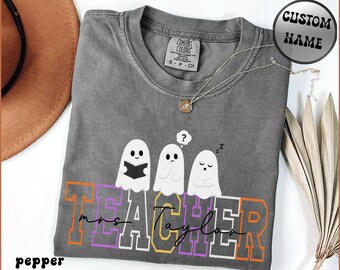 Customized Teacher Shirt, Halloween Teacher Shirt, Comfort Colors Teacher Tee, Back to School Teacher Gift, Custom T-shirt for Teachers