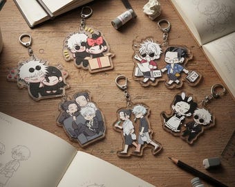JJK Anime Sorcerer Duo Acrylic Keychain Go/jo Geto Inspired Cute Cartoon Key Ring, Kawaii Bag Charm, Anime Fan Gift Accessory