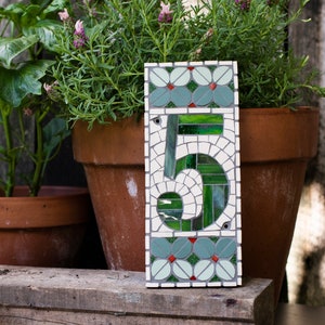Mosaic house number, single digit, address plaque, made to order