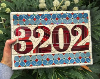 Mosaic house number - made to order - address plaque - template 8
