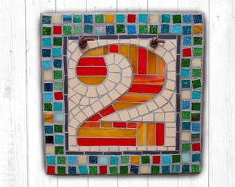 Mosaic House Number - address sign - door number - custom made - 1 digit - Template 2