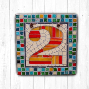 Mosaic House Number - address sign - door number - custom made - 1 digit - Template 2