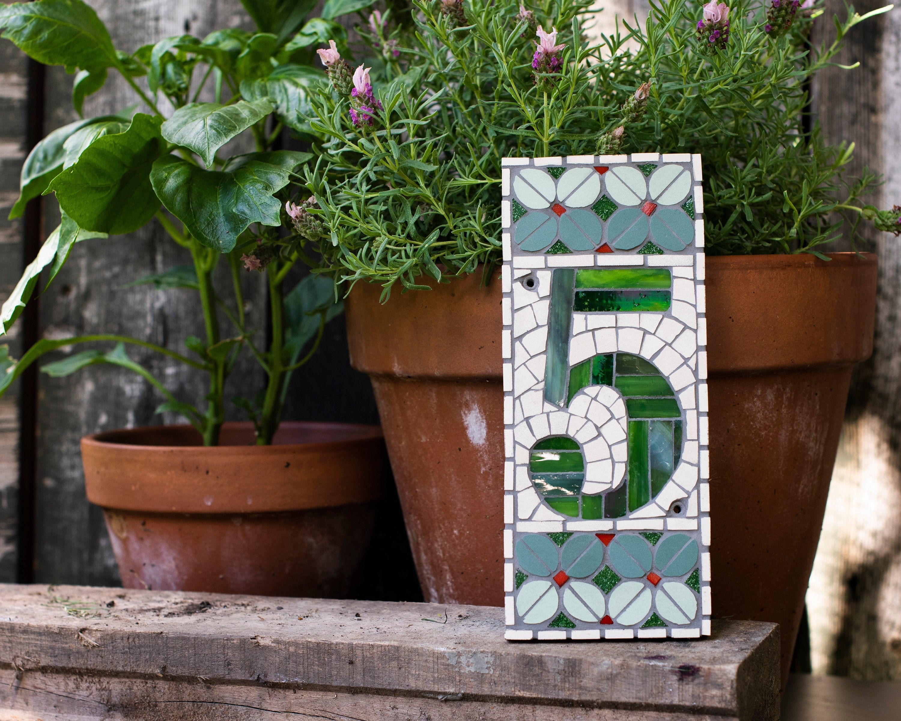 Mosaic house number, single digit, address plaque, made to order