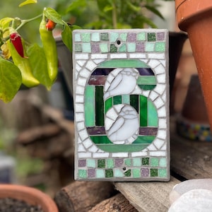 No 6 bird mosaic house number