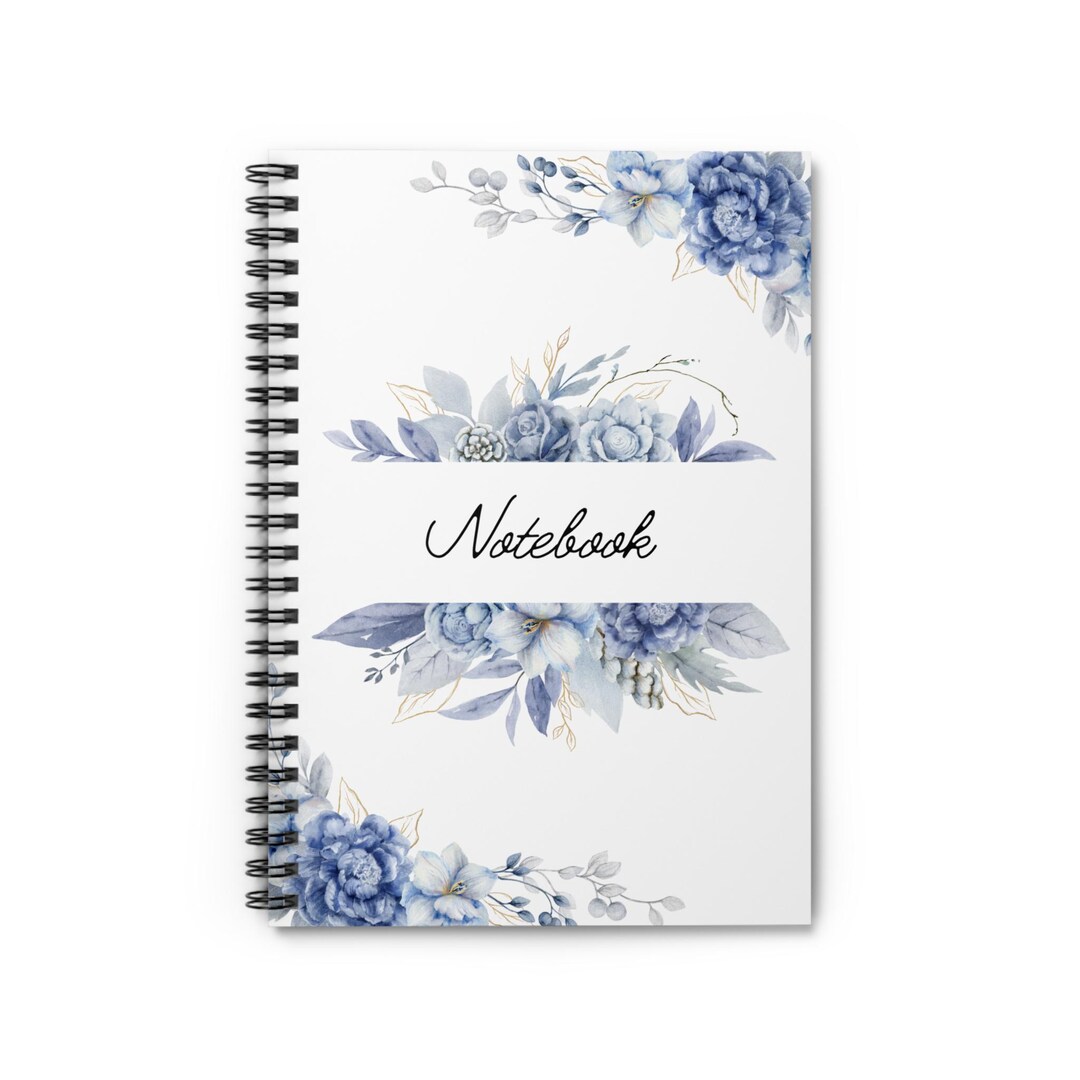Blue Floral Notebook Spiral Ruled Journal | Watercolor Flowers, Elegant ...