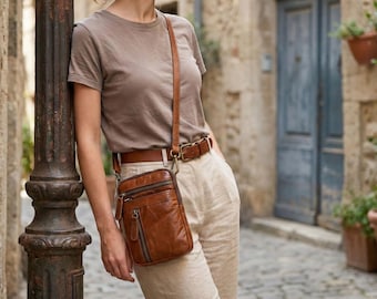 Small Leather Crossbody Bag – Summer Festival Phone Pouch