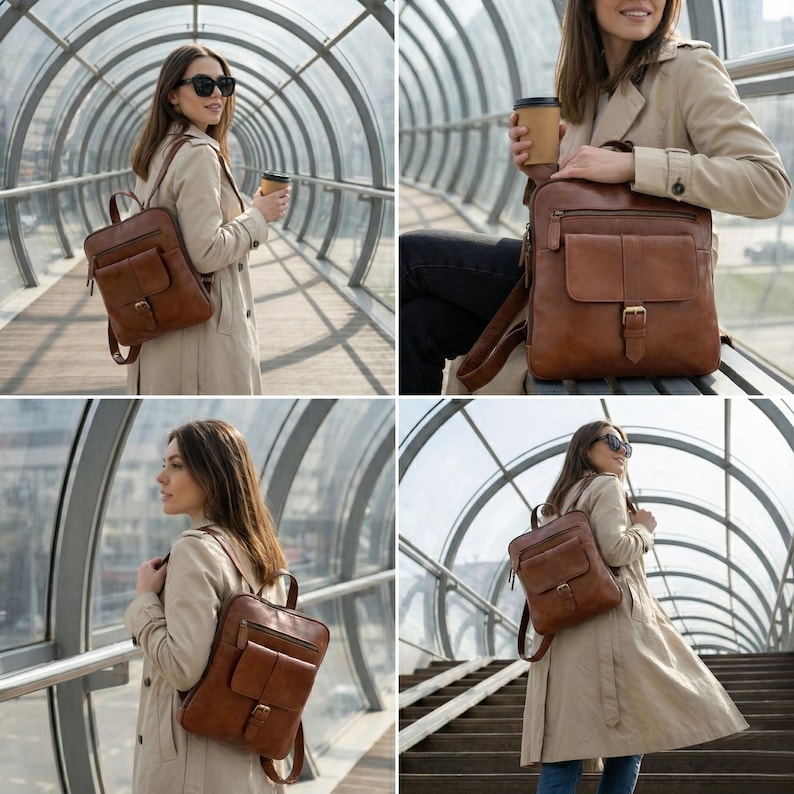 Handcrafted Brown Leather Rucksack Backpack Purse for Women – Vintage ...
