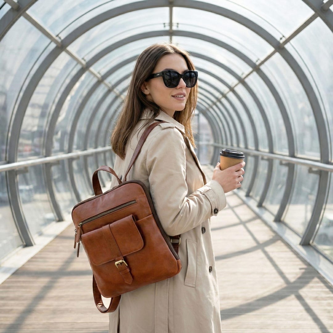 Practical Woman's Rucksack Handcrafted Brown Leather Rucksack Backpack Purse for Women – Vintage ...