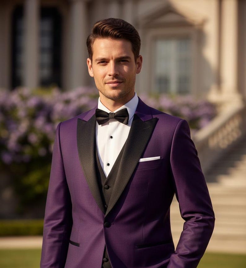 Purple tuxedos, suits, ties, vests and cufflinks - purple shawl lapel tuxedo