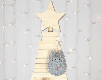 Felt Cat Christmas Tree Ornament, Christmas Ornaments, Gifts Under Fifteen, Cat Lovers Gift, Gifts for Cat Owners, Holiday Decor