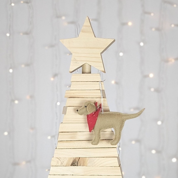 Felt Dog With Kerchief Christmas Tree Ornament, Gifts Under Twenty, Gifts for Dog Lovers, Holiday Decor, Felt Ornaments, Labrador