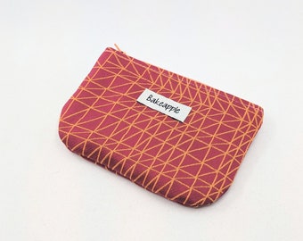 Pochette zippée upcyclée rose et orange, Pochette pour pièce de monnaie, Porte-monnaie, Porte-cartes de fidélité, Pochette zippée minimaliste, Recyclage, Idées cadeaux durables