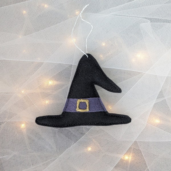 Black Witches Hat Ornament for Halloween Decorating, Felt Decorations, Home Decor, Autumn Decor, Witch Decorations, Gifts for Witches