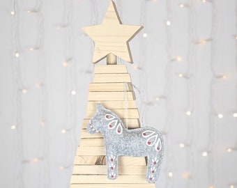 Upcycled Gray Felt Dala Horse Christmas Tree Ornament, Holiday Decor, Felt Decorations, Holiday Decor, Gifts Under Twenty