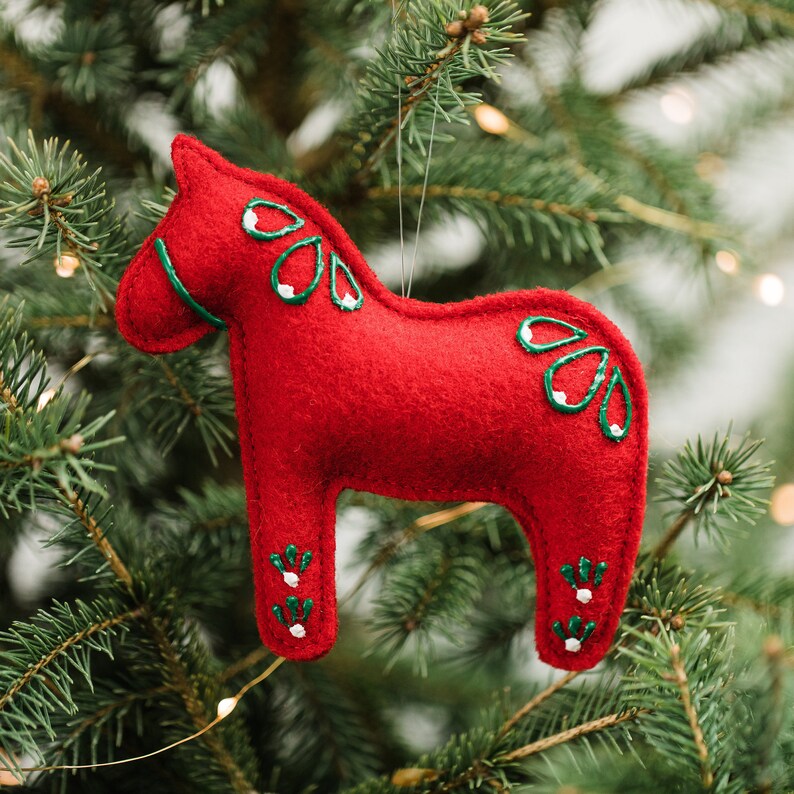 Upcycled Dala Horse Ornament Felt Ornaments Christmas Etsy