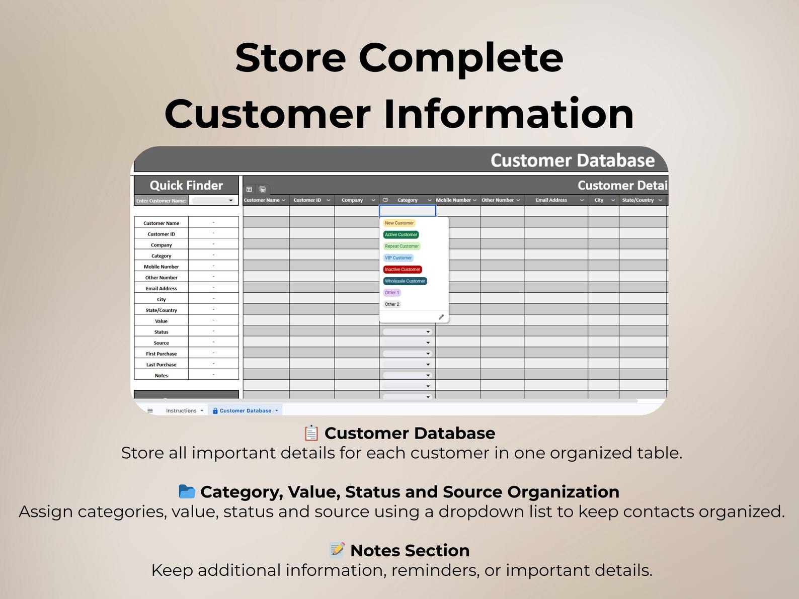 Customer Database Spreadsheet | Customer List Template | Small Business ...