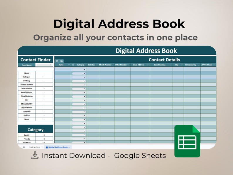 Sample Digital Address Form Digital Address Book Template | Contact List Spreadsheet | Address Book ...