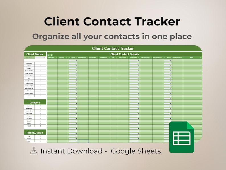 Client Contact Tracker Spreadsheet | Customer Database Template ...