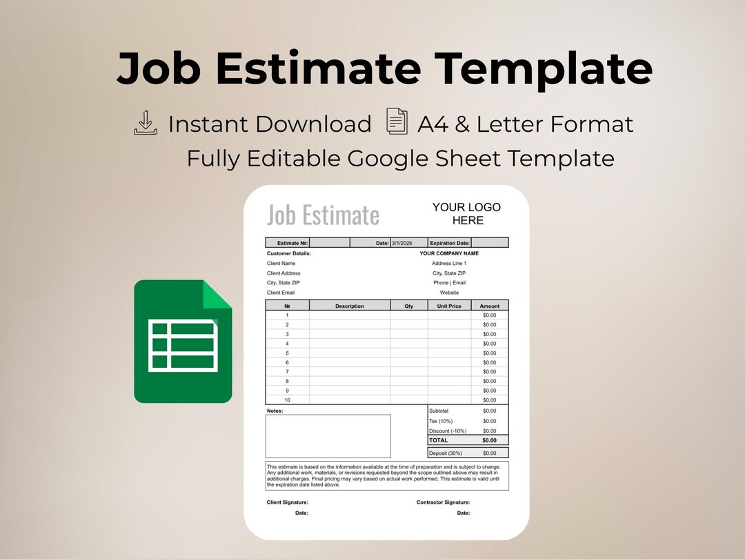 Editable Estimate Template Google Sheets | Service Quote Template ...