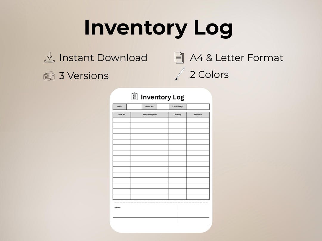 Printable Inventory Log Sheet, Small Business Inventory Tracker, Stock ...