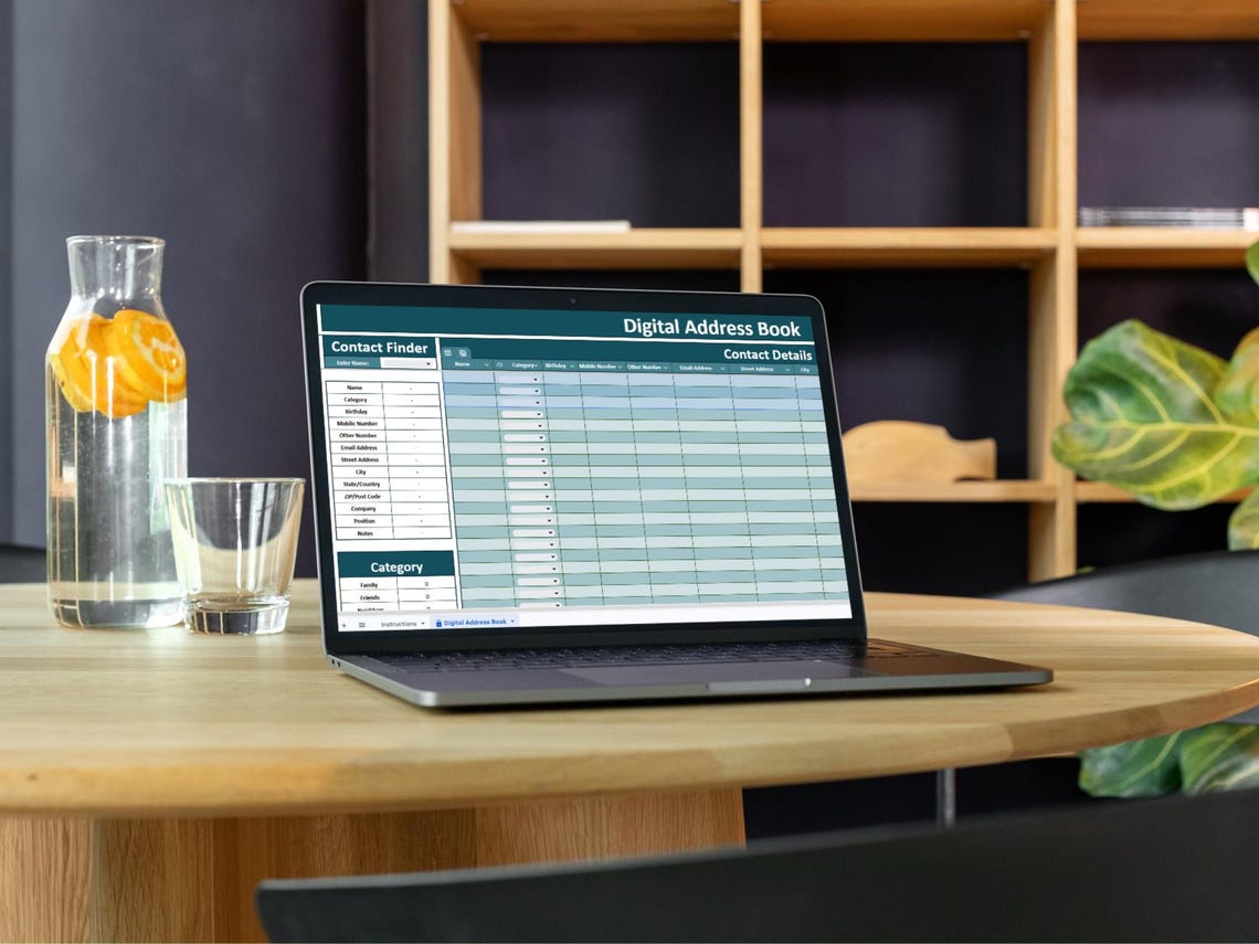 Digital Address Book Template | Contact List Spreadsheet | Address Book ...