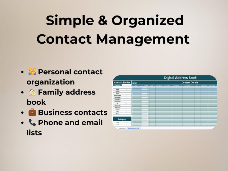 Digital Address Book Template | Contact List Spreadsheet | Address Book ...
