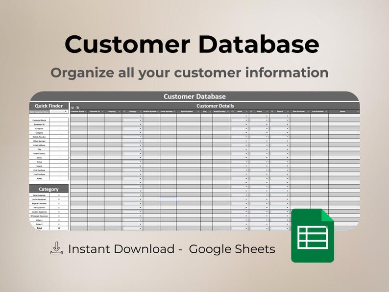 Basic Client Database Template Customer Database Spreadsheet | Customer List Template | Small Business ...