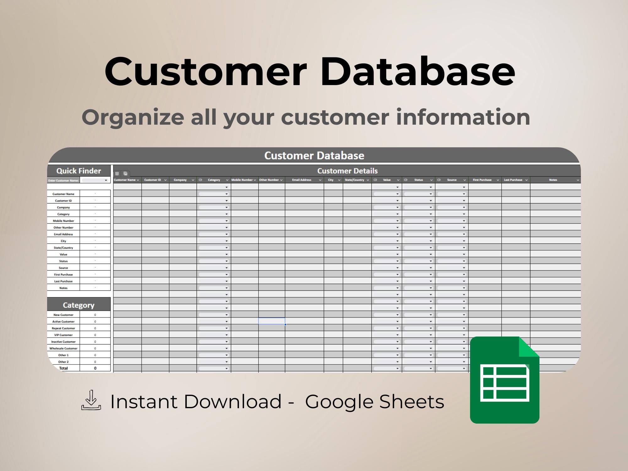 Customer Database Spreadsheet | Customer List Template | Small Business ...